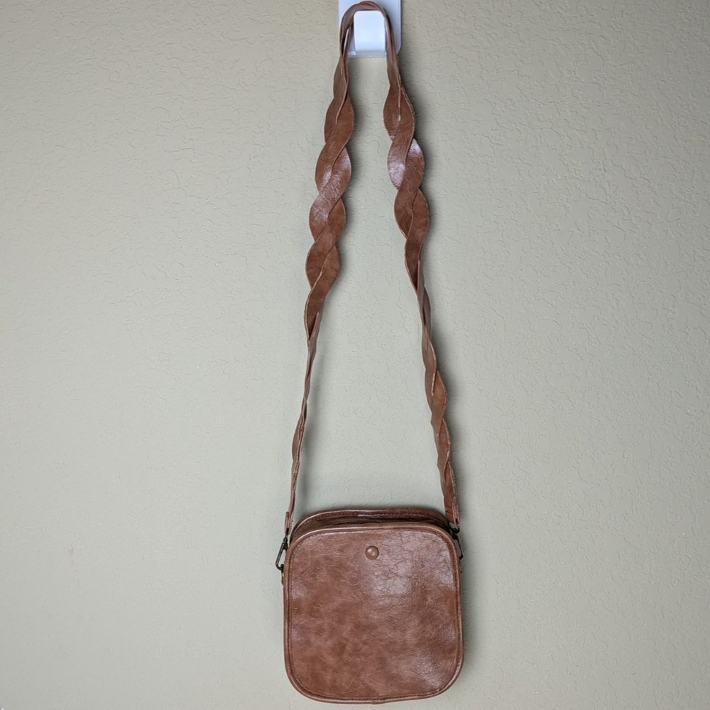 Vintage 70s‎ 80s Handmade Tan Crossbody Bag – Braided Strap Boho Festival Hippie